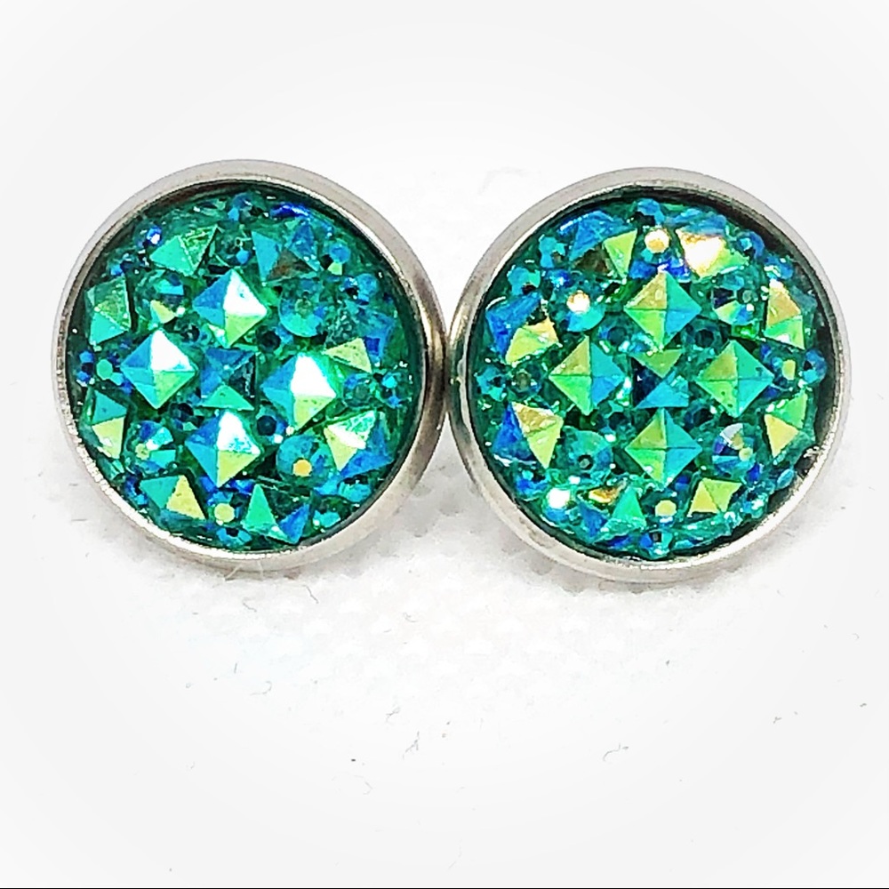 Handcrafted Mermaid Green Faux Leather Earrings